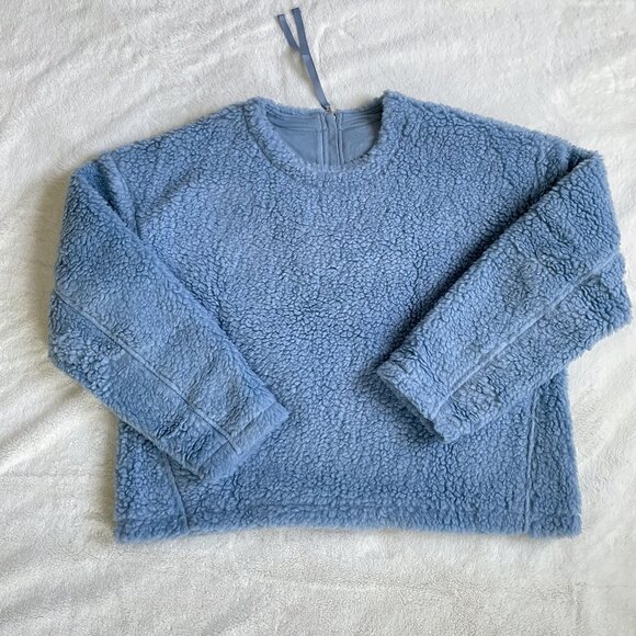 Lululemon Women's Blue Sherpa Wool Blend 1/4 Zip On Back Cropped Pullover Top 10 - Picture 6 of 6